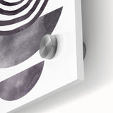 Close-up of an abstract minimalist wall art design featuring vibrant colors and fluid shapes, presented on acrylic glass, perfect for modern decor.