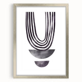 Abstract minimalist wall art design featuring a silver frame with a mat, showcasing geometric shapes in soft tones. Ideal for contemporary home decor.