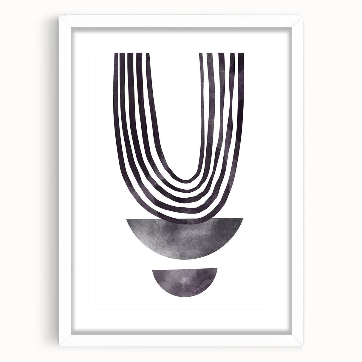Abstract minimalist design wall art collection featuring a white frame with a mat, showcasing a clean and modern aesthetic ideal for contemporary decor. The artwork emphasizes simplicity and elegance, perfect for enhancing living spaces or office environments.