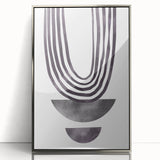 Framed abstract minimalist wall art design showcasing a sleek silver frame, featuring subtle geometric patterns and a modern aesthetic, perfect for contemporary decor.