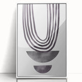 Framed abstract minimalist wall art design showcasing a sleek white frame with a vibrant geometric pattern, perfect for modern home decor and interior styling.