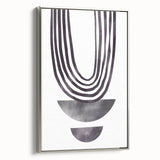 Framed wall art featuring an abstract minimalist design in soft hues of gray and white, elegantly displayed at a side view. Perfect for modern decor aesthetics.