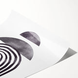 Abstract minimalist wall art print showcasing soft pastel colors and geometric shapes, rolled and presented in a protective cardboard tube for easy storage.