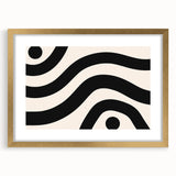 Abstract minimalist wall art design framed in gold with a mat, showcasing unique geometric patterns and soft color tones, perfect for modern decor.