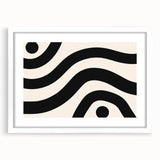 Abstract minimalist wall art design in a sleek white frame with a mat, showcasing geometric patterns and soft color tones, perfect for modern decor.