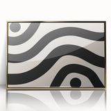 Framed wall art featuring an abstract minimalist design with gold accents, showcasing a contemporary aesthetic. Ideal for modern interior decor and art collectors.