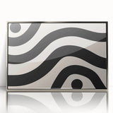 Framed abstract minimalist wall art featuring a silver-toned acrylic design, showcasing geometric shapes and soft lines, ideal for modern decor enhancement.