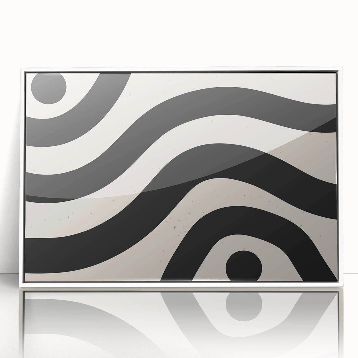 Framed abstract minimalist wall art design featuring a white frame and vibrant colors, ideal for modern home decor. The artwork showcases geometric shapes and lines, adding a contemporary touch to any room.