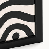 Close-up of a framed abstract minimalist wall art piece showcasing geometric shapes in soft pastel colors, designed to enhance modern home decor with elegance.