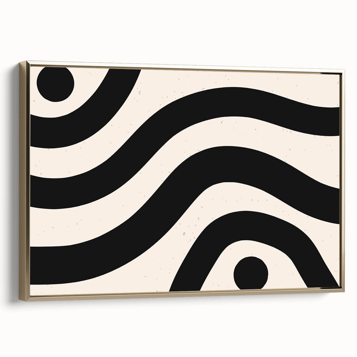 Framed canvas wall art showcasing an abstract minimalist design with gold accents, displayed from a side view, ideal for modern home decor.