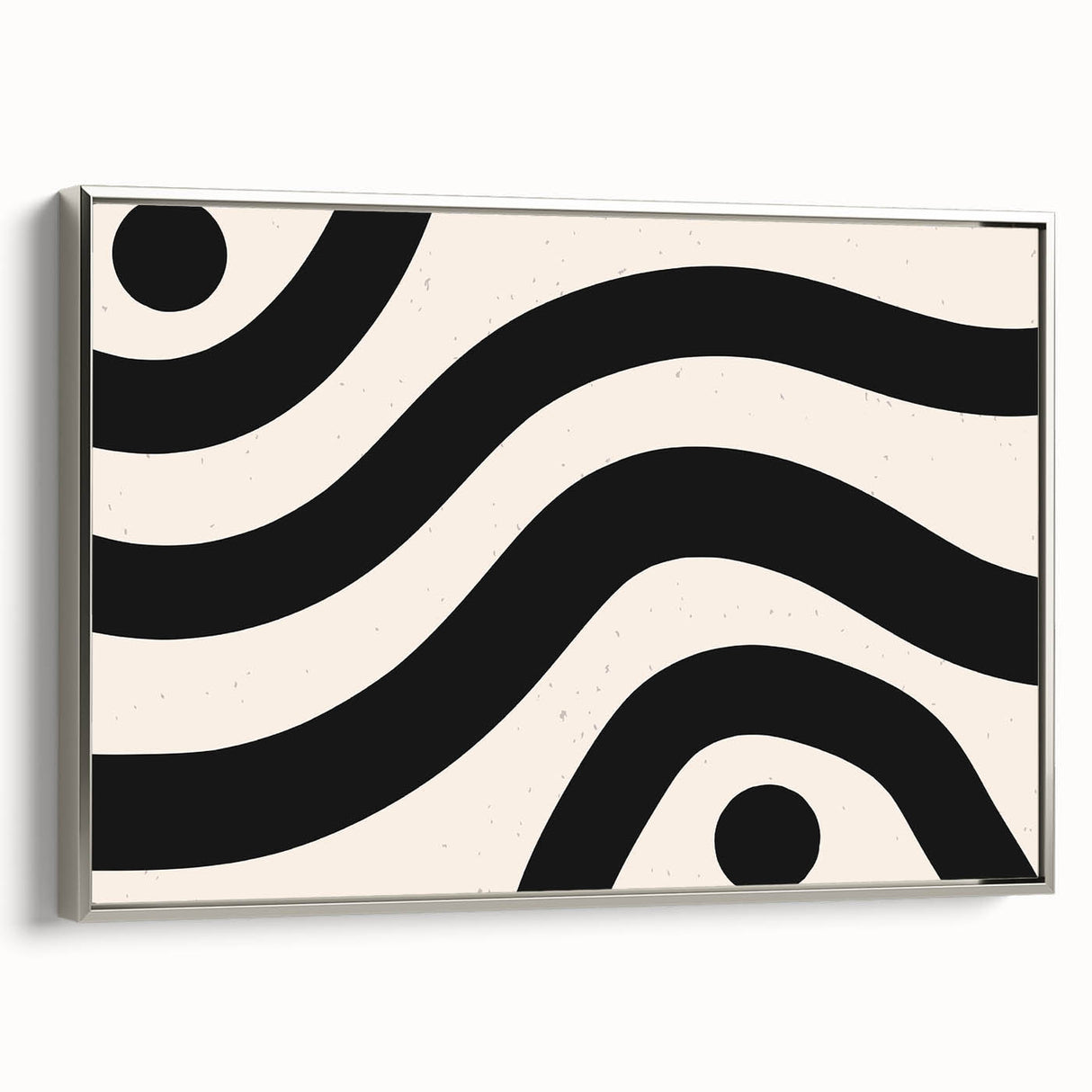 Framed minimalist wall art design featuring an abstract composition with soft silver tones, showcased from a side view to highlight its elegant finish and clean lines. Perfect for modern home decor, this piece adds a touch of sophistication to any space.
