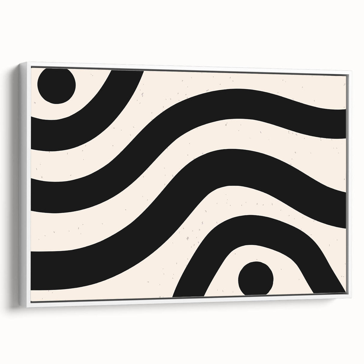 Framed canvas wall art showcasing an abstract minimalist design with soft neutral colors and geometric shapes, displayed in a modern white frame, perfect for contemporary home decor.