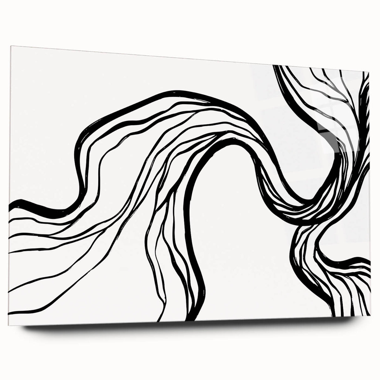 Abstract minimalist wall art design showcasing a vibrant color palette and geometric patterns, displayed in a sleek acrylic frame from a side view. Perfect for modern decor.