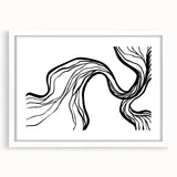 Abstract minimalist wall art collection featuring a framed design with a white mat, showcasing clean lines and soft colors ideal for modern decor.