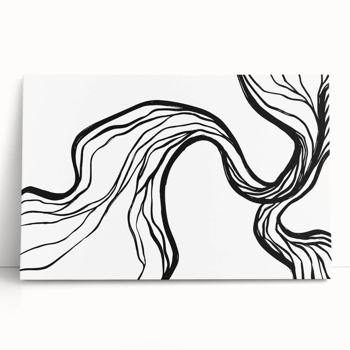 Abstract minimalist wall art design on stretched canvas, showcasing soft pastel colors and geometric shapes, perfect for modern home decor and artistic ambiance.