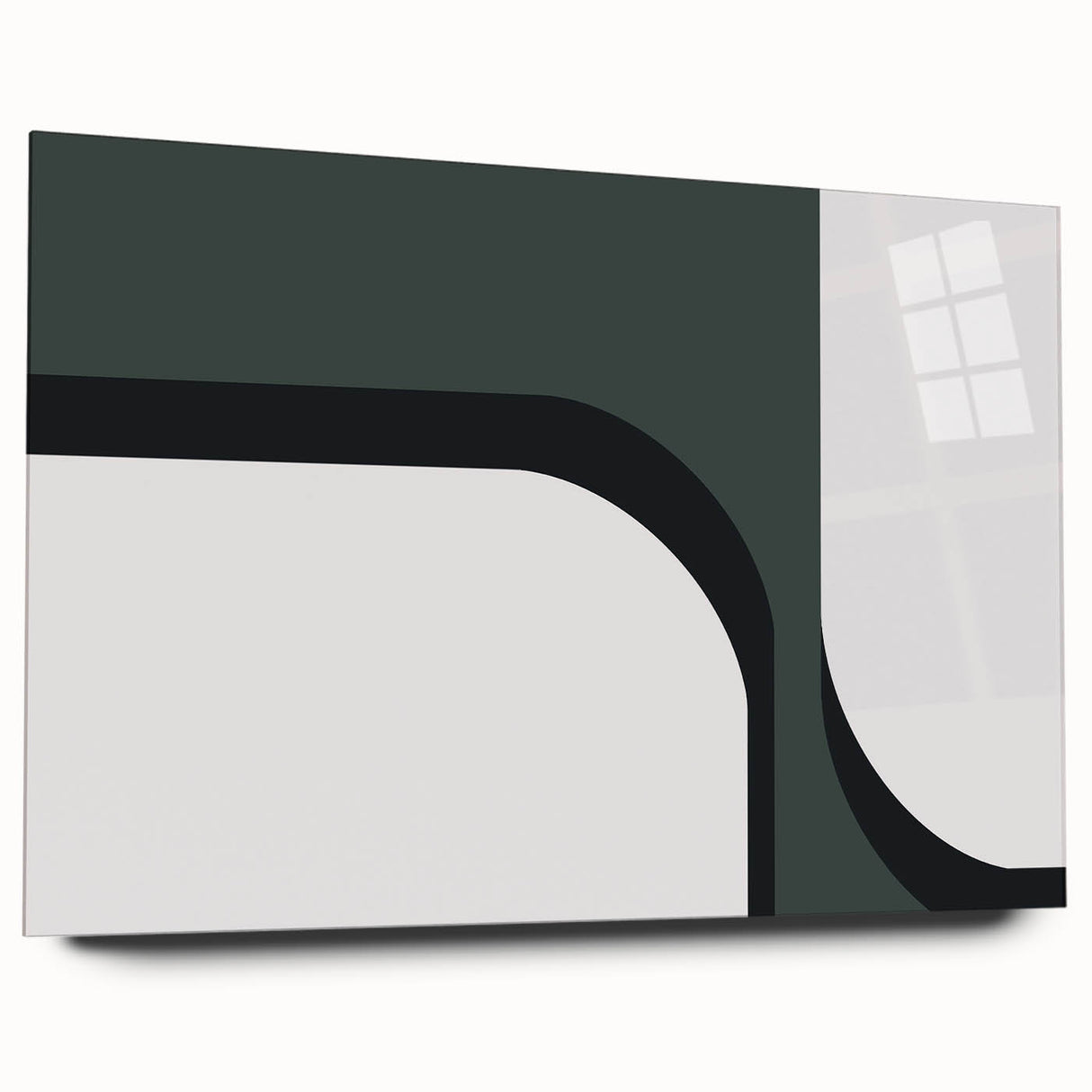 Abstract minimalist wall art piece displayed in a sleek acrylic glass frame, showcasing a modern design with subtle color gradients and geometric shapes, ideal for contemporary interiors.