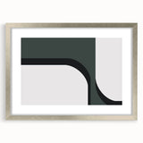 Abstract minimalist wall art framed with a silver mat, showcasing geometric patterns in soft gray and white tones, perfect for contemporary home decor.