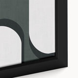 Close-up of a framed abstract minimalist wall art piece featuring soft pastel colors and geometric shapes, ideal for modern home decor.