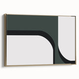 Framed abstract minimalist wall art design featuring a gold color palette, showcasing sleek lines and geometric shapes, perfect for modern decor.