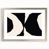 Minimalist abstract wall art collection framed with a silver mat, showcasing soft geometric shapes in muted colors, ideal for modern home decor.