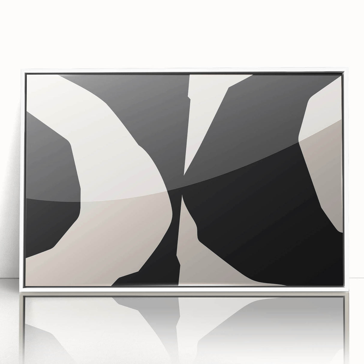 Framed abstract minimalist wall art design featuring soft pastel colors and geometric shapes, presented in a sleek white frame, ideal for modern home decor.