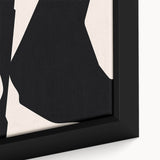 Close-up of a framed abstract minimalist wall art piece featuring a blend of soft pastel colors and geometric shapes, perfect for modern interior decor.