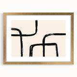 Abstract minimalist wall art featuring a gold-framed design with a mat, showcasing a contemporary aesthetic ideal for modern home decor. Perfect for adding elegance to any room.