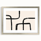 Abstract minimalist wall art design featuring a silver-framed collection with a mat, showcasing modern geometric patterns and neutral tones, perfect for contemporary decor.