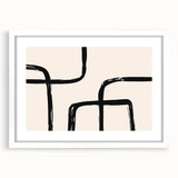 Abstract minimalist wall art collection featuring a framed design with a white mat, showcasing geometric shapes and soft colors, perfect for modern home decor.