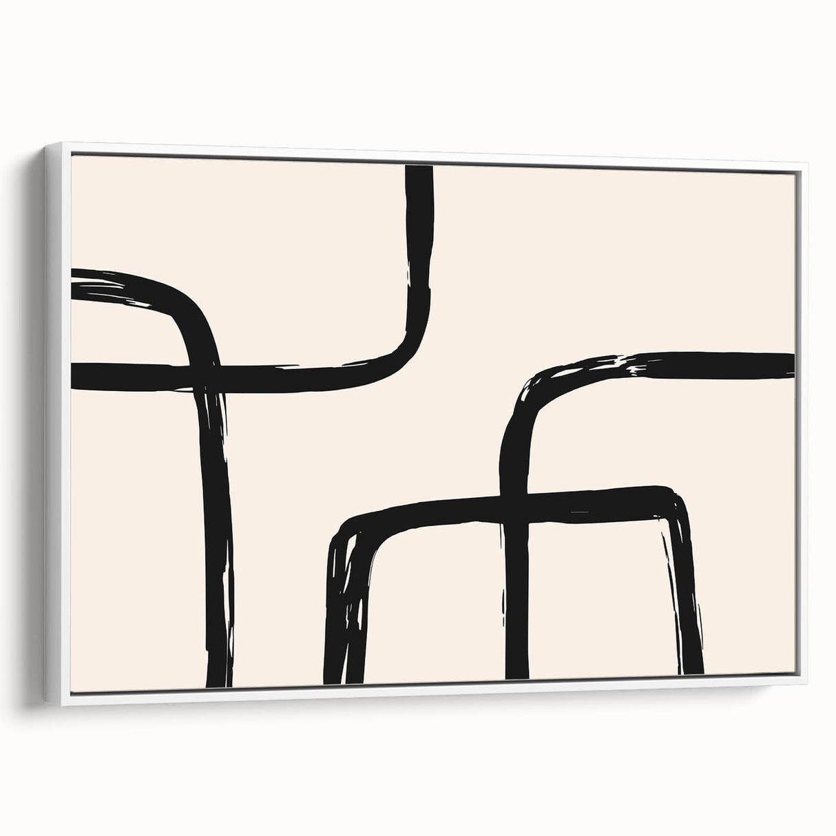 Framed minimalist wall art featuring an abstract design with soft pastel colors, displayed in a chic white frame, perfect for modern decor.