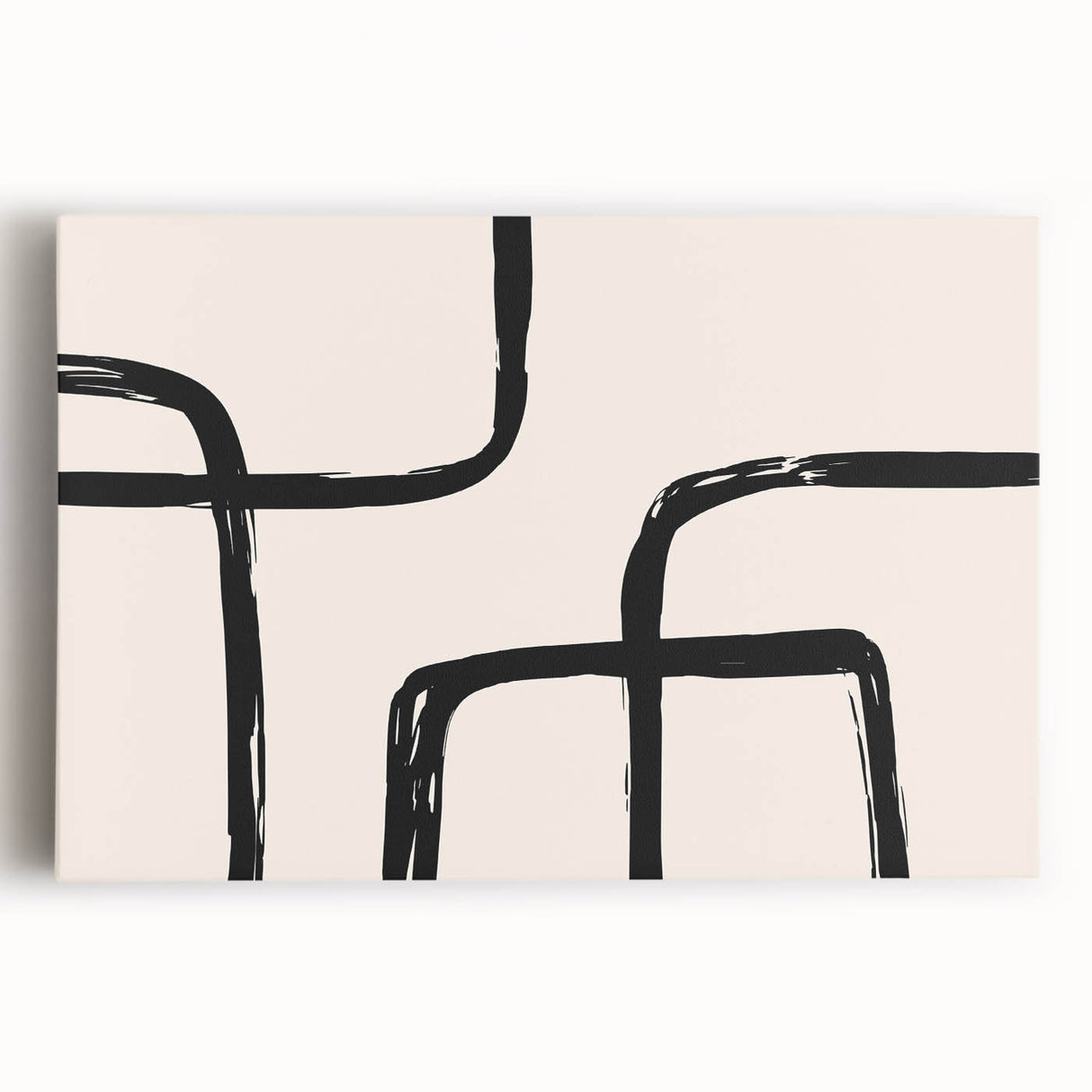 Abstract minimalist wall art design featuring soft pastel colors and geometric shapes on stretched canvas, perfect for modern home decor and artistic expression.