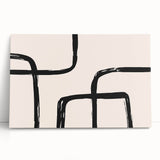 Abstract minimalist design wall art collection featuring vibrant geometric patterns in soft pastel colors on stretched canvas, leaning against a neutral wall, ideal for modern home decor.