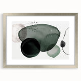 Abstract minimalist wall art design featuring a silver-framed collection with a mat, showcasing geometric patterns that add a modern touch to any decor.