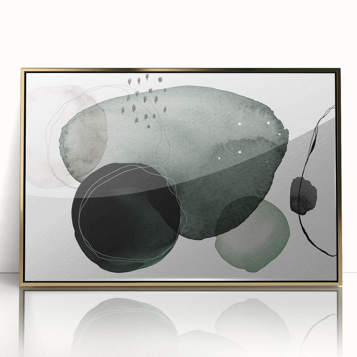 Framed abstract minimalist wall art featuring a gold acrylic design, set against a sleek background, perfect for modern home decor and artistic interiors.