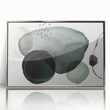 Framed abstract minimalist wall art design in a silver frame, showcasing a modern aesthetic with soft colors, perfect for contemporary home decor or gallery settings.