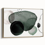 Framed canvas featuring an abstract minimalist design with gold accents, showcasing a contemporary wall art piece ideal for modern decor, viewed from the side.