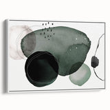 Framed canvas art showcasing an abstract minimalist design with a white background, ideal for modern home decor. Side view highlights its sleek profile and elegant presentation.