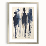 Abstract minimalist wall art design featuring a silver-framed piece with a mat, showcasing geometric shapes and cool tones, ideal for modern home decor.