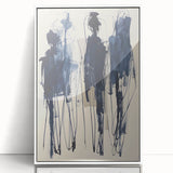 Framed abstract minimalist wall art design featuring a white frame and acrylic finish, showcasing soft color gradients and geometric shapes, ideal for modern decor.