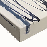 Close-up of an abstract minimalist wall art design on stretched canvas, showcasing soft pastel colors and geometric patterns, perfect for modern home decor.