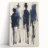 Abstract minimalist wall art collection featuring a stretched canvas design with soft pastel colors, elegantly leaning against a neutral wall, ideal for modern decor.