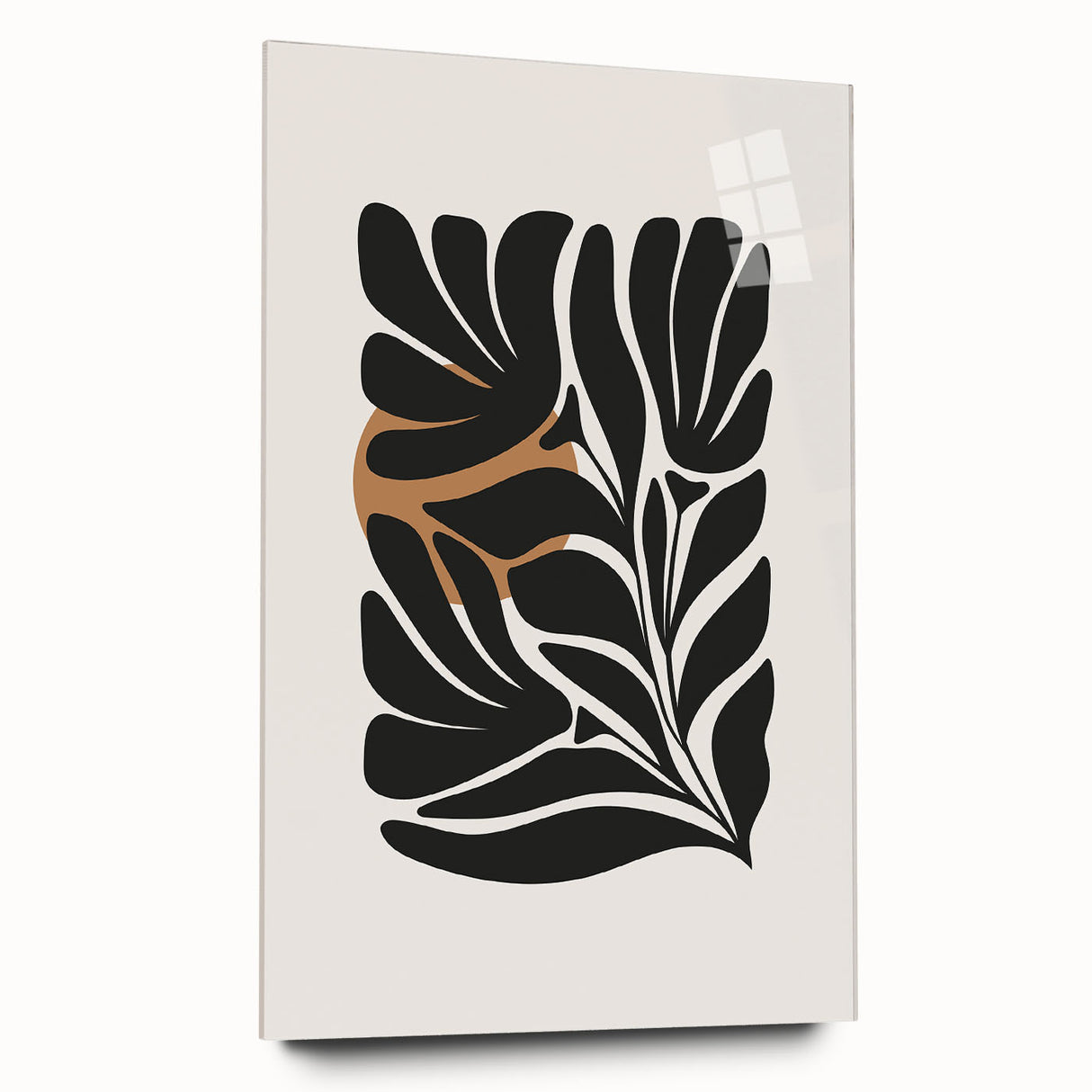 Abstract minimalist wall art design displayed in an elegant acrylic glass frame, showcasing a soothing color palette of soft blues and whites, perfect for modern home decor.