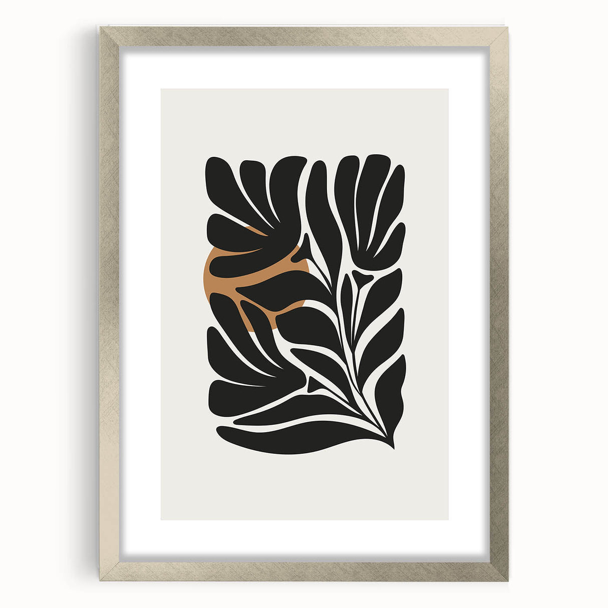 Abstract minimalist wall art collection featuring a silver-framed design with a mat, showcasing a modern aesthetic perfect for contemporary interior decor. Ideal for living rooms or art galleries, this piece adds sophistication and elegance to any space.