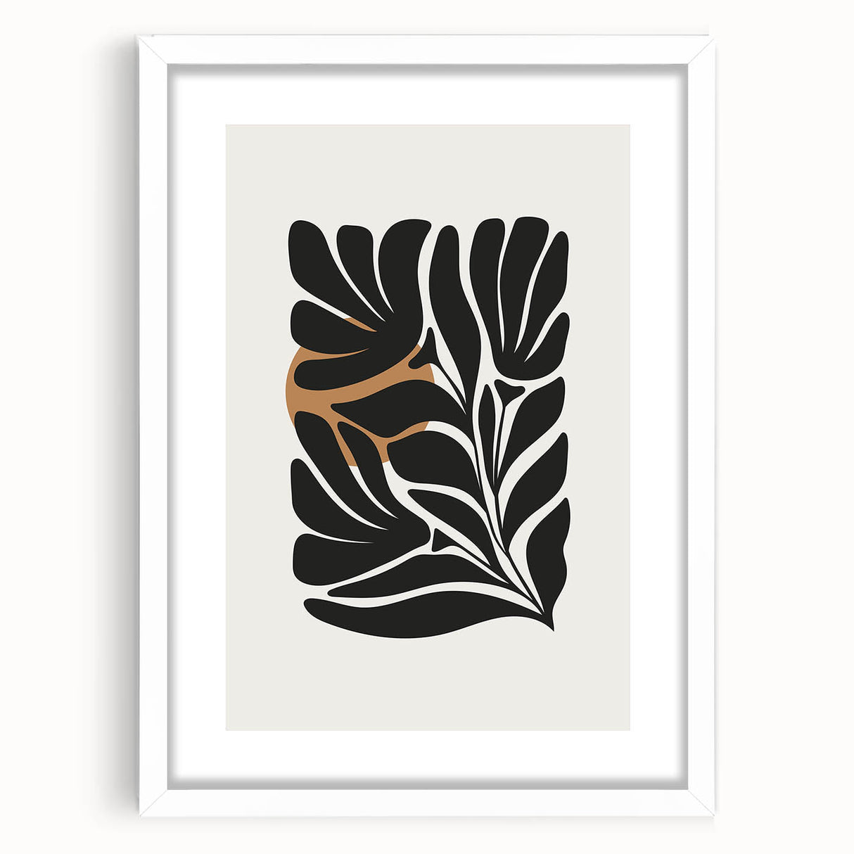 Abstract minimalist wall art design featuring a framed print with a white mat, showcasing soft colors and geometric shapes, ideal for modern home decor.