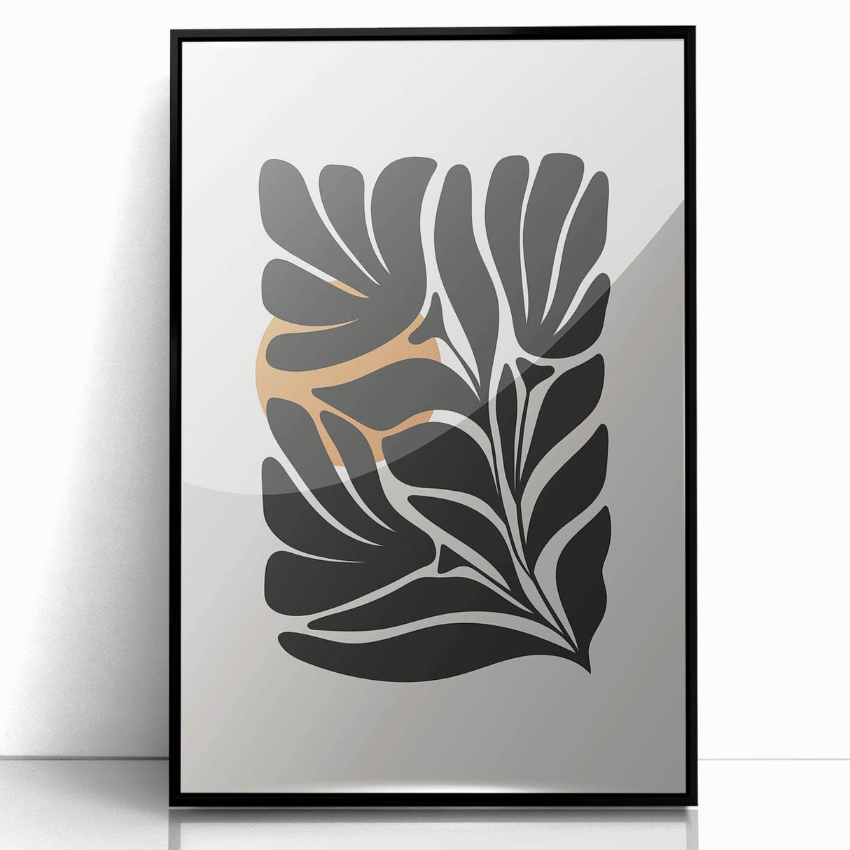 Framed abstract minimalist wall art design showcasing a black acrylic finish, perfect for modern decor. Ideal for enhancing contemporary living spaces.