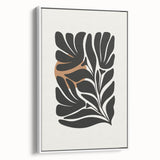 Framed canvas wall art showcasing an abstract minimalist design in a chic white frame, viewed from the side. Ideal for modern home decor and artistic spaces.