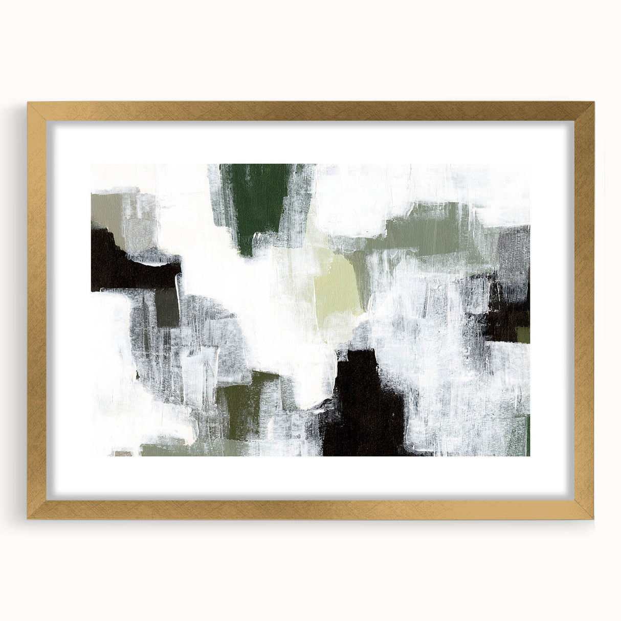 Abstract minimalist wall art design framed in gold, showcasing soft earth tones and geometric patterns, perfect for modern home decor.