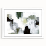 Minimalist abstract wall art featuring a white frame and mat, showcasing geometric shapes in soft colors. Ideal for modern home decor or office spaces.