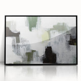 Framed abstract minimalist wall art featuring a black and white design, perfect for modern decor. The acrylic frame enhances its sleek elegance, ideal for any interior space.