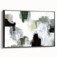 Framed black minimalist wall art featuring abstract design, showcasing a sleek side view with a modern aesthetic, perfect for contemporary home decor.